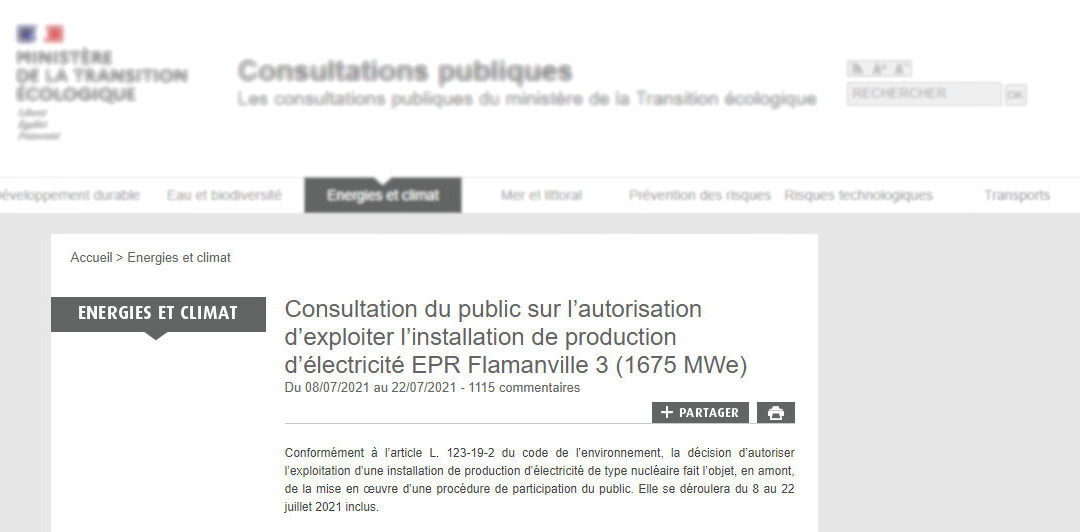 Consultation du public sur l’autorisation d’exploiter l’installation de production d’électricité EPR Flamanville